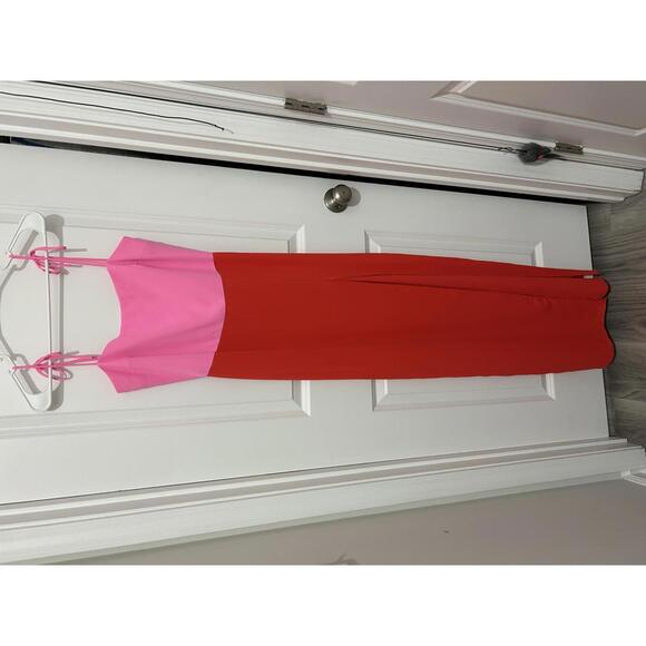Revolve x Amanda Uprichard Colorblock Maxi Dress Pink and Red - Picture 1 of 5